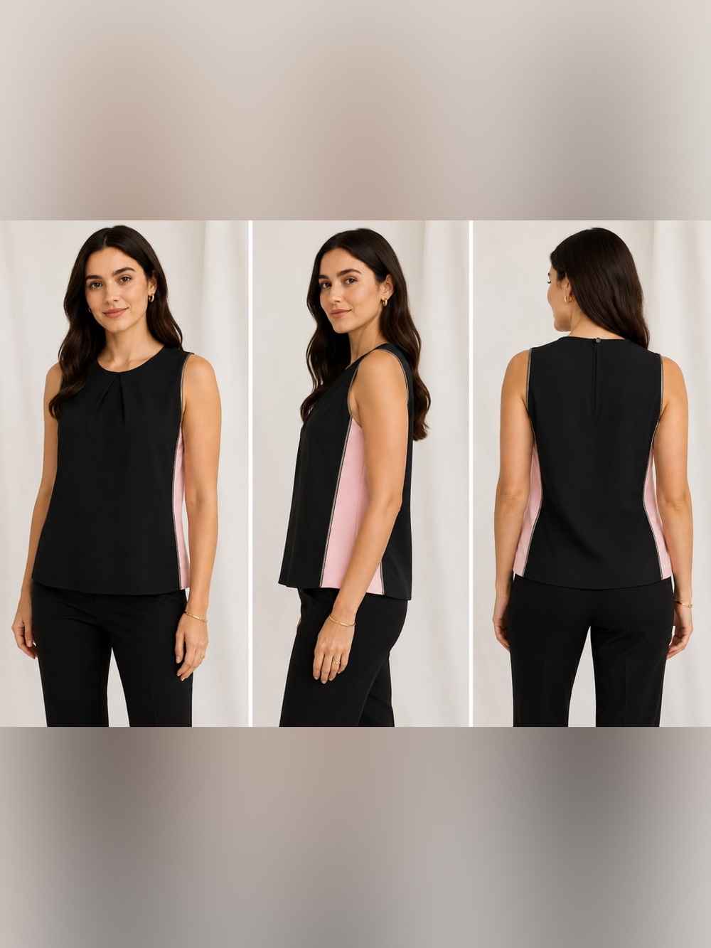 RW&CO pink black sleeveless blouse Sz M